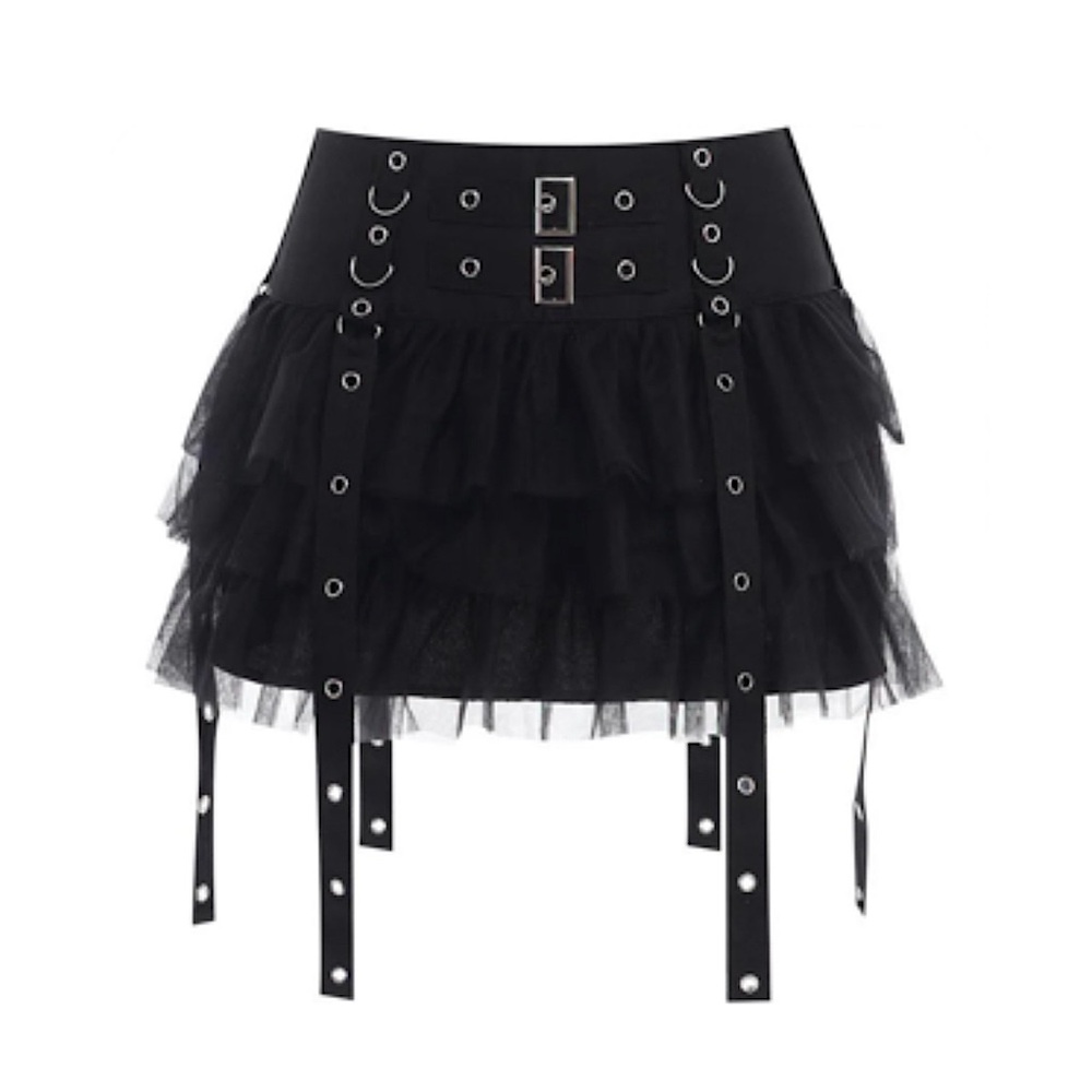 Buckle mesh zip-up ruched A line mini skirt